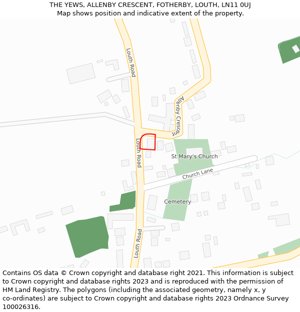 THE YEWS, ALLENBY CRESCENT, FOTHERBY, LOUTH, LN11 0UJ: Location map and indicative extent of plot