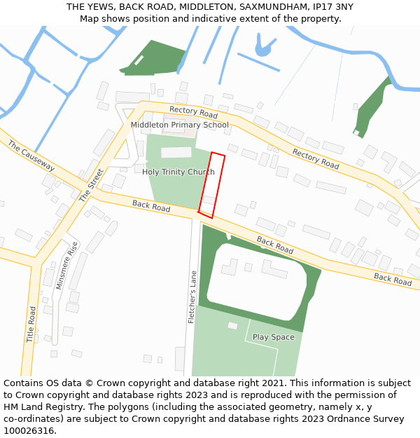 THE YEWS, BACK ROAD, MIDDLETON, SAXMUNDHAM, IP17 3NY: Location map and indicative extent of plot