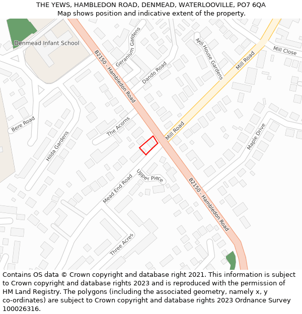 THE YEWS, HAMBLEDON ROAD, DENMEAD, WATERLOOVILLE, PO7 6QA: Location map and indicative extent of plot