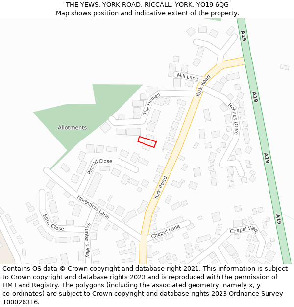 THE YEWS, YORK ROAD, RICCALL, YORK, YO19 6QG: Location map and indicative extent of plot