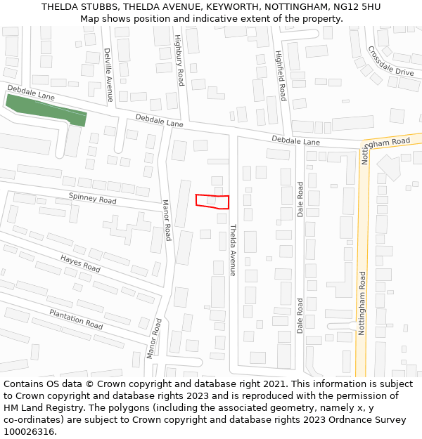 THELDA STUBBS, THELDA AVENUE, KEYWORTH, NOTTINGHAM, NG12 5HU: Location map and indicative extent of plot