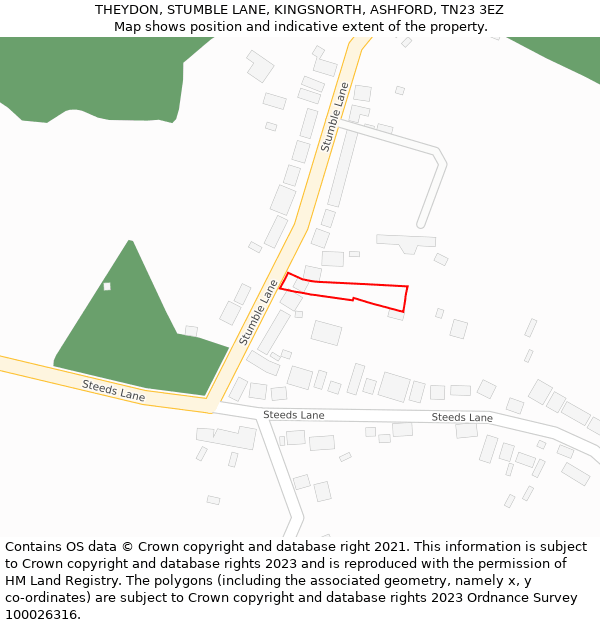 THEYDON, STUMBLE LANE, KINGSNORTH, ASHFORD, TN23 3EZ: Location map and indicative extent of plot