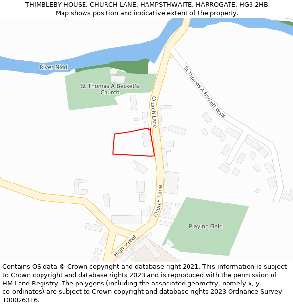 THIMBLEBY HOUSE, CHURCH LANE, HAMPSTHWAITE, HARROGATE, HG3 2HB: Location map and indicative extent of plot