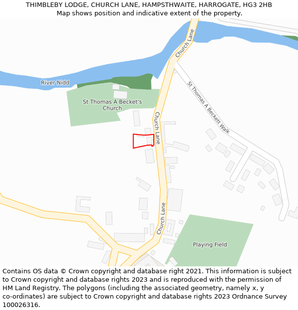 THIMBLEBY LODGE, CHURCH LANE, HAMPSTHWAITE, HARROGATE, HG3 2HB: Location map and indicative extent of plot