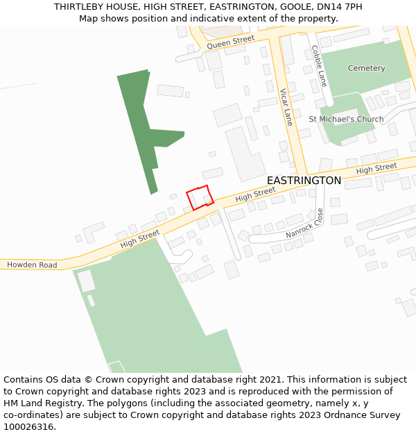 THIRTLEBY HOUSE, HIGH STREET, EASTRINGTON, GOOLE, DN14 7PH: Location map and indicative extent of plot