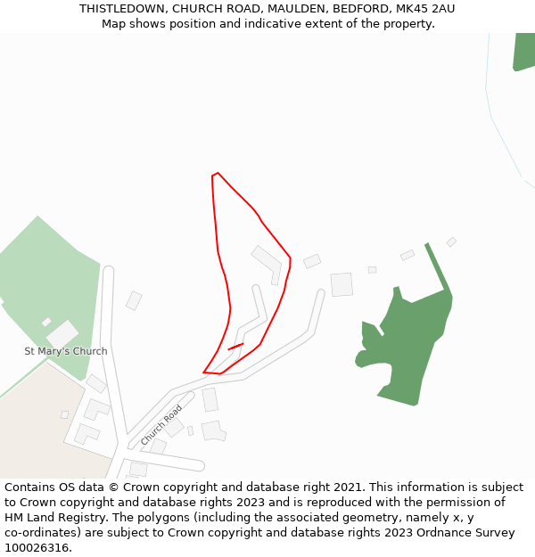 THISTLEDOWN, CHURCH ROAD, MAULDEN, BEDFORD, MK45 2AU: Location map and indicative extent of plot