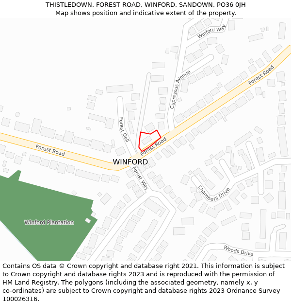 THISTLEDOWN, FOREST ROAD, WINFORD, SANDOWN, PO36 0JH: Location map and indicative extent of plot