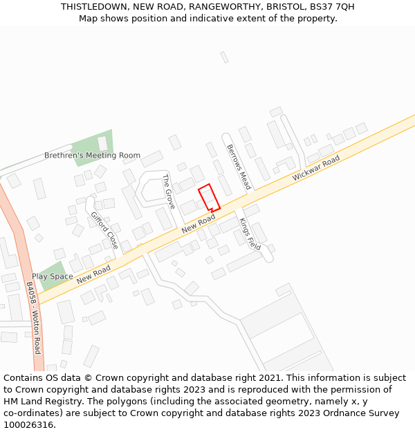 THISTLEDOWN, NEW ROAD, RANGEWORTHY, BRISTOL, BS37 7QH: Location map and indicative extent of plot