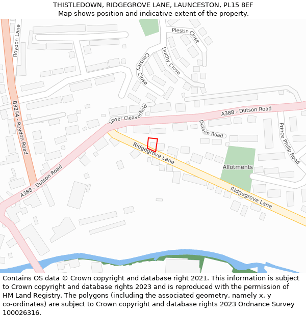 THISTLEDOWN, RIDGEGROVE LANE, LAUNCESTON, PL15 8EF: Location map and indicative extent of plot