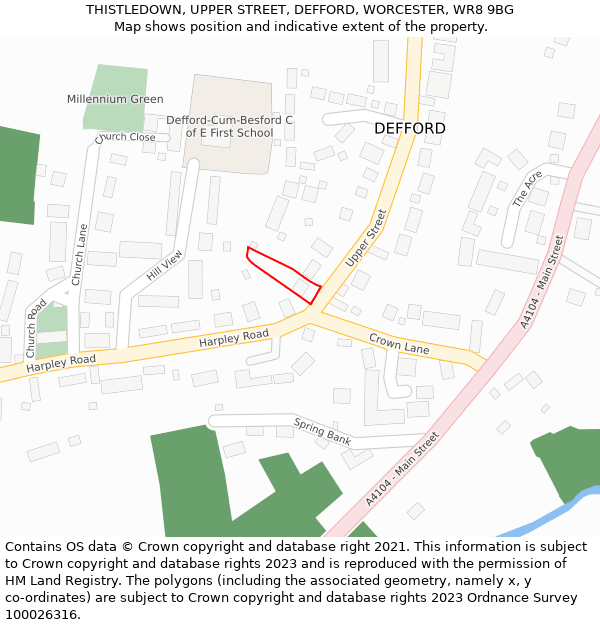 THISTLEDOWN, UPPER STREET, DEFFORD, WORCESTER, WR8 9BG: Location map and indicative extent of plot