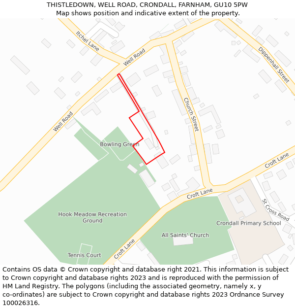 THISTLEDOWN, WELL ROAD, CRONDALL, FARNHAM, GU10 5PW: Location map and indicative extent of plot