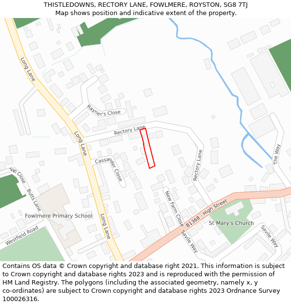 THISTLEDOWNS, RECTORY LANE, FOWLMERE, ROYSTON, SG8 7TJ: Location map and indicative extent of plot