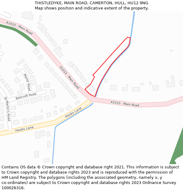 THISTLEDYKE, MAIN ROAD, CAMERTON, HULL, HU12 9NG: Location map and indicative extent of plot