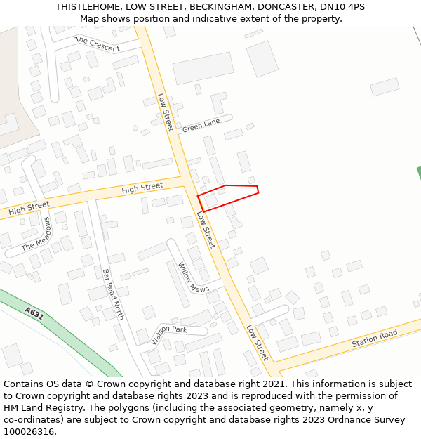 THISTLEHOME, LOW STREET, BECKINGHAM, DONCASTER, DN10 4PS: Location map and indicative extent of plot