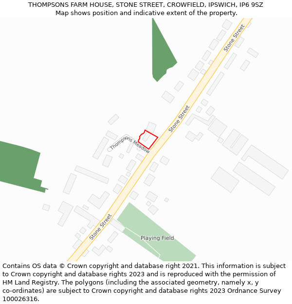 THOMPSONS FARM HOUSE, STONE STREET, CROWFIELD, IPSWICH, IP6 9SZ: Location map and indicative extent of plot