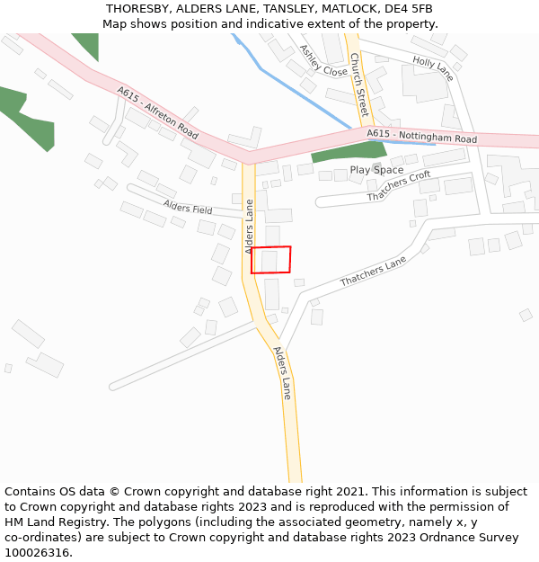 THORESBY, ALDERS LANE, TANSLEY, MATLOCK, DE4 5FB: Location map and indicative extent of plot