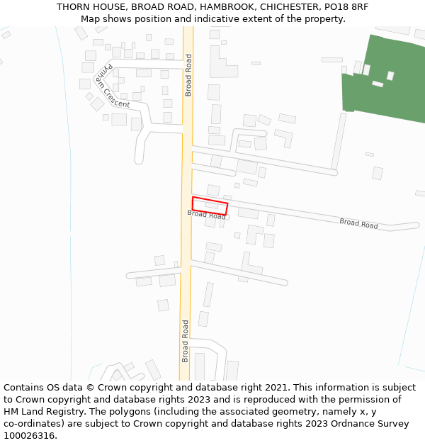 THORN HOUSE, BROAD ROAD, HAMBROOK, CHICHESTER, PO18 8RF: Location map and indicative extent of plot