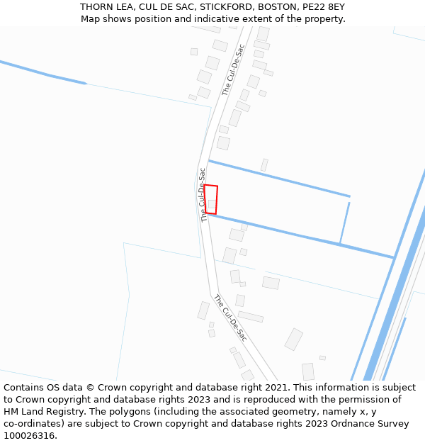 THORN LEA, CUL DE SAC, STICKFORD, BOSTON, PE22 8EY: Location map and indicative extent of plot