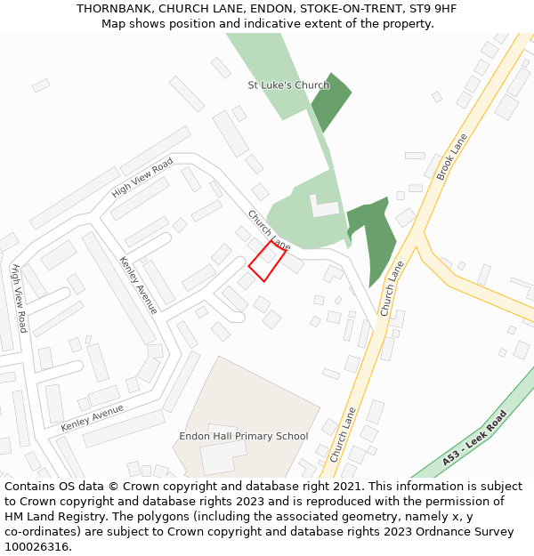 THORNBANK, CHURCH LANE, ENDON, STOKE-ON-TRENT, ST9 9HF: Location map and indicative extent of plot