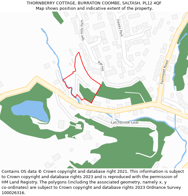 THORNBERRY COTTAGE, BURRATON COOMBE, SALTASH, PL12 4QF: Location map and indicative extent of plot