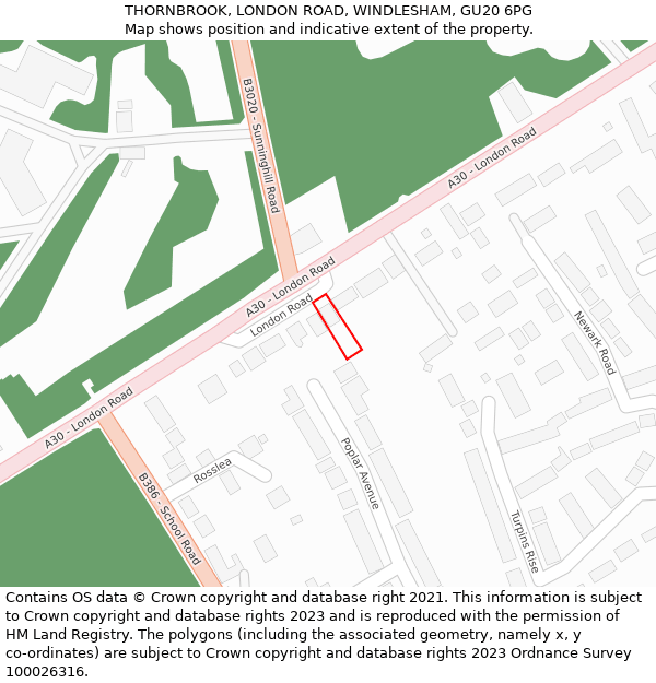 THORNBROOK, LONDON ROAD, WINDLESHAM, GU20 6PG: Location map and indicative extent of plot