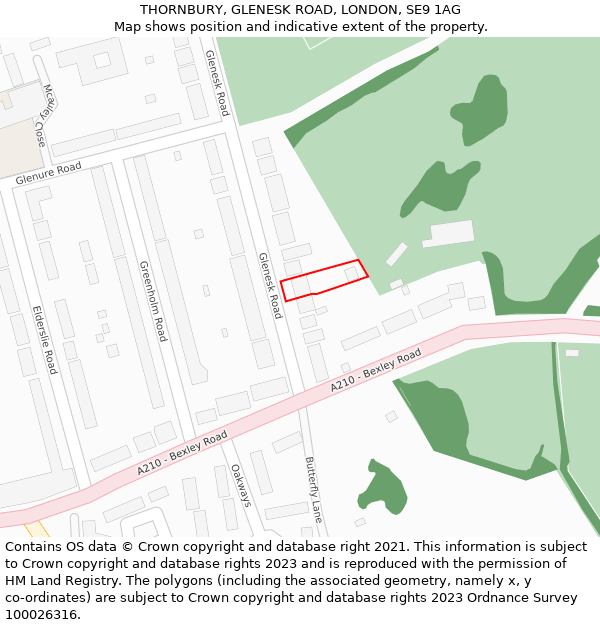 THORNBURY, GLENESK ROAD, LONDON, SE9 1AG: Location map and indicative extent of plot