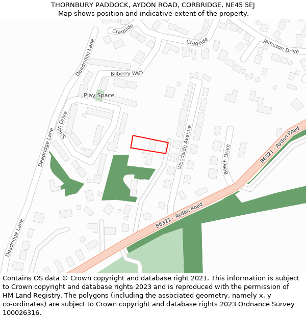 THORNBURY PADDOCK, AYDON ROAD, CORBRIDGE, NE45 5EJ: Location map and indicative extent of plot