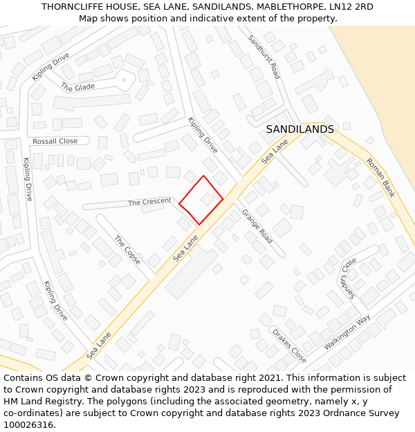 THORNCLIFFE HOUSE, SEA LANE, SANDILANDS, MABLETHORPE, LN12 2RD: Location map and indicative extent of plot
