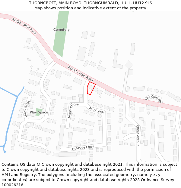 THORNCROFT, MAIN ROAD, THORNGUMBALD, HULL, HU12 9LS: Location map and indicative extent of plot