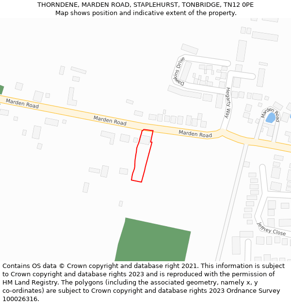 THORNDENE, MARDEN ROAD, STAPLEHURST, TONBRIDGE, TN12 0PE: Location map and indicative extent of plot