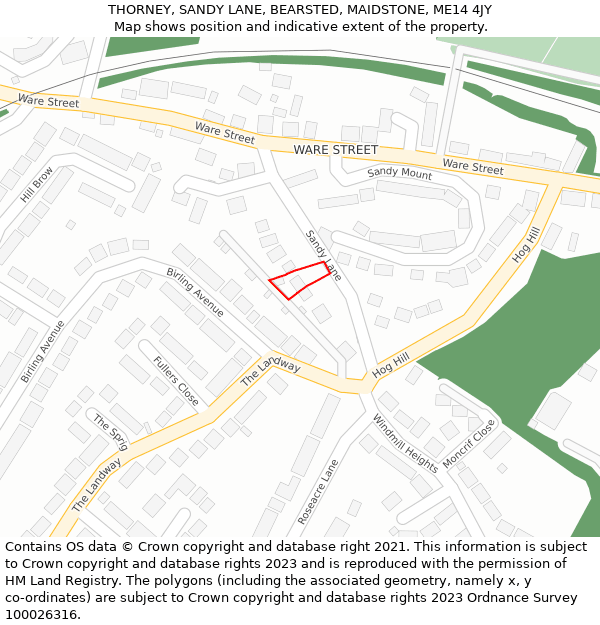 THORNEY, SANDY LANE, BEARSTED, MAIDSTONE, ME14 4JY: Location map and indicative extent of plot