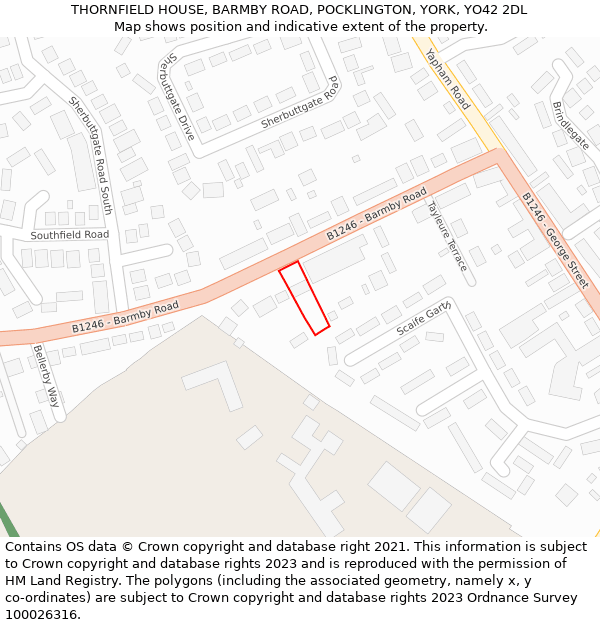 THORNFIELD HOUSE, BARMBY ROAD, POCKLINGTON, YORK, YO42 2DL: Location map and indicative extent of plot