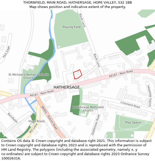 THORNFIELD, MAIN ROAD, HATHERSAGE, HOPE VALLEY, S32 1BB: Location map and indicative extent of plot