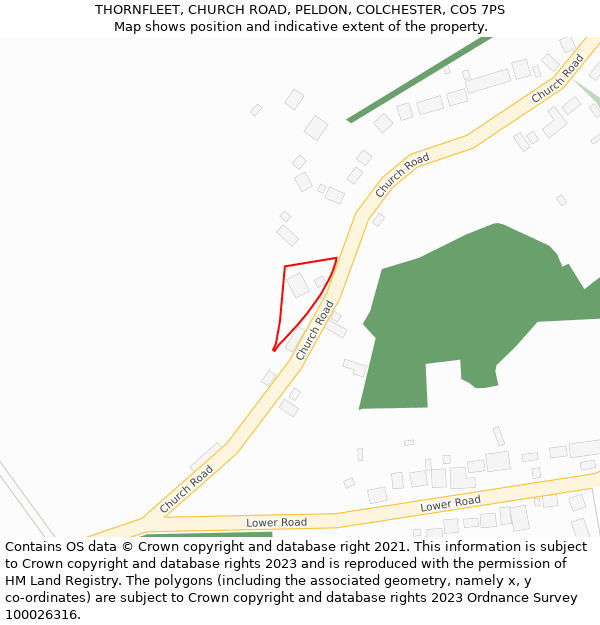 THORNFLEET, CHURCH ROAD, PELDON, COLCHESTER, CO5 7PS: Location map and indicative extent of plot