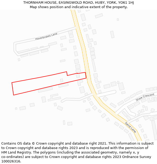THORNHAM HOUSE, EASINGWOLD ROAD, HUBY, YORK, YO61 1HJ: Location map and indicative extent of plot