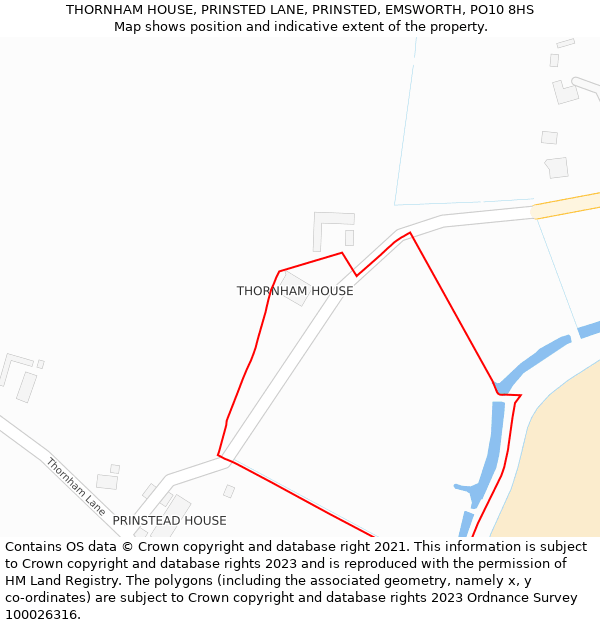 THORNHAM HOUSE, PRINSTED LANE, PRINSTED, EMSWORTH, PO10 8HS: Location map and indicative extent of plot