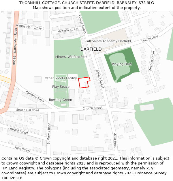 THORNHILL COTTAGE, CHURCH STREET, DARFIELD, BARNSLEY, S73 9LG: Location map and indicative extent of plot