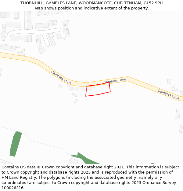 THORNHILL, GAMBLES LANE, WOODMANCOTE, CHELTENHAM, GL52 9PU: Location map and indicative extent of plot