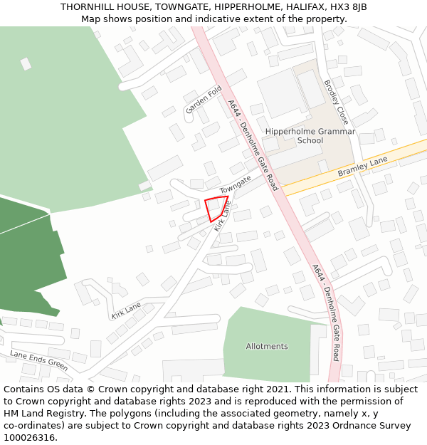 THORNHILL HOUSE, TOWNGATE, HIPPERHOLME, HALIFAX, HX3 8JB: Location map and indicative extent of plot