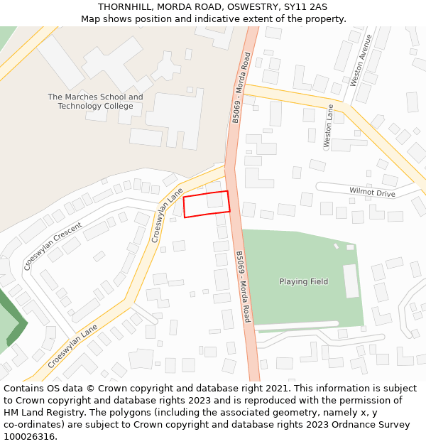THORNHILL, MORDA ROAD, OSWESTRY, SY11 2AS: Location map and indicative extent of plot