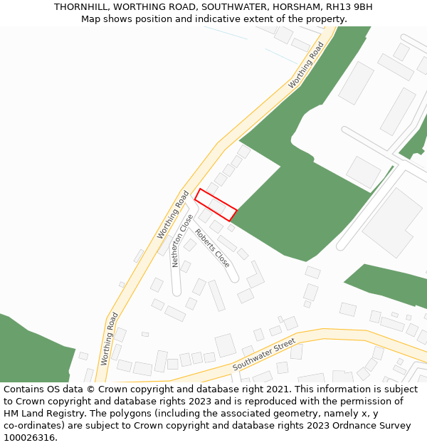 THORNHILL, WORTHING ROAD, SOUTHWATER, HORSHAM, RH13 9BH: Location map and indicative extent of plot