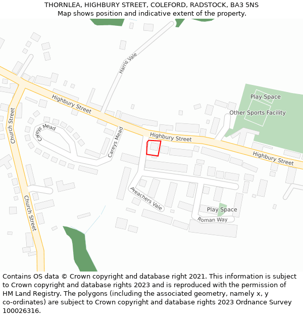 THORNLEA, HIGHBURY STREET, COLEFORD, RADSTOCK, BA3 5NS: Location map and indicative extent of plot
