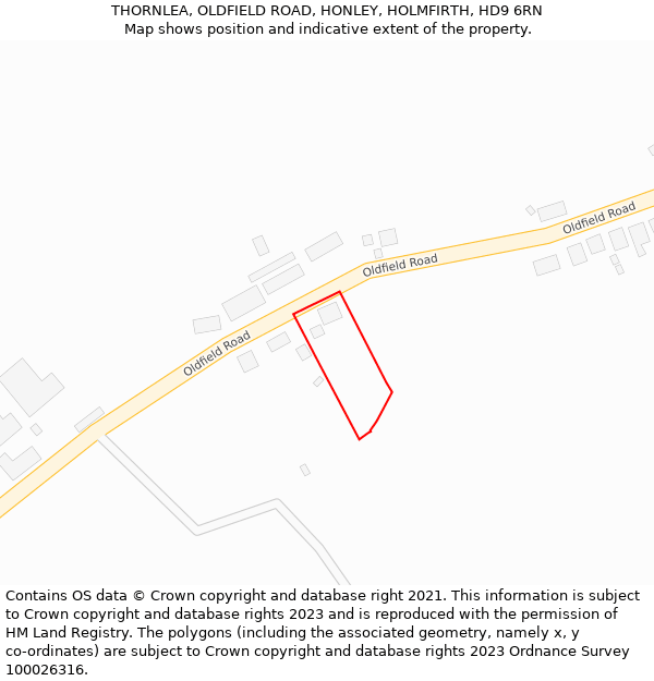 THORNLEA, OLDFIELD ROAD, HONLEY, HOLMFIRTH, HD9 6RN: Location map and indicative extent of plot