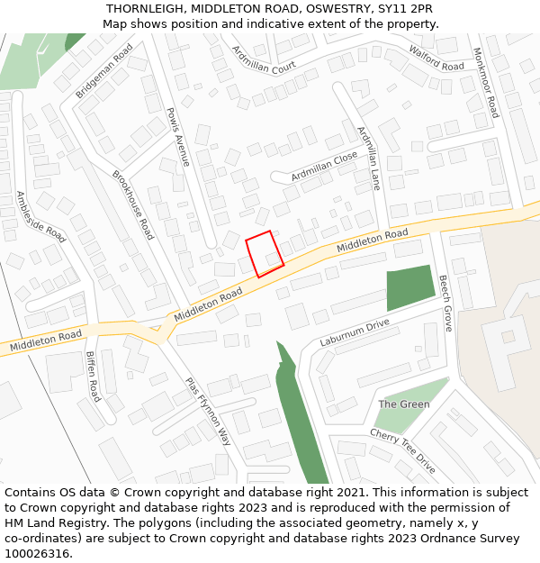 THORNLEIGH, MIDDLETON ROAD, OSWESTRY, SY11 2PR: Location map and indicative extent of plot