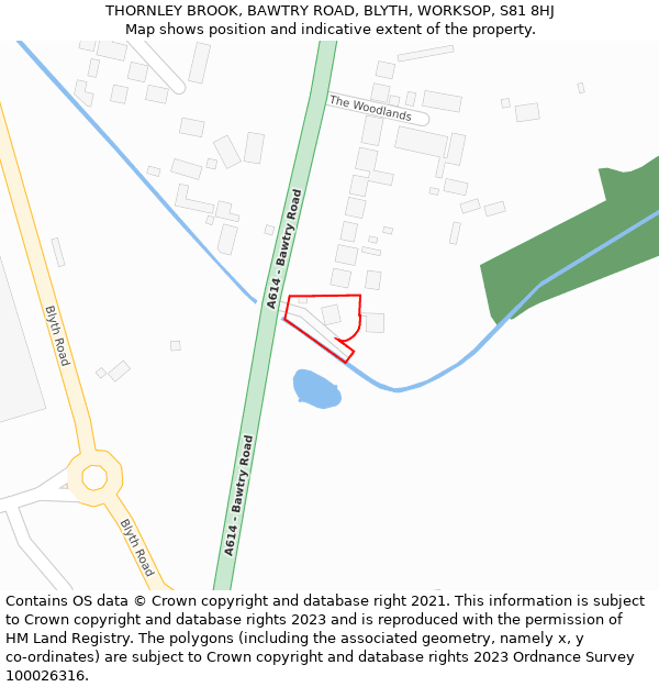 THORNLEY BROOK, BAWTRY ROAD, BLYTH, WORKSOP, S81 8HJ: Location map and indicative extent of plot