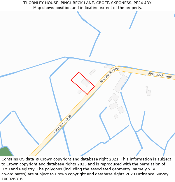 THORNLEY HOUSE, PINCHBECK LANE, CROFT, SKEGNESS, PE24 4RY: Location map and indicative extent of plot