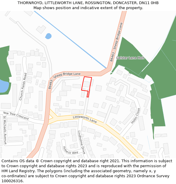 THORNROYD, LITTLEWORTH LANE, ROSSINGTON, DONCASTER, DN11 0HB: Location map and indicative extent of plot