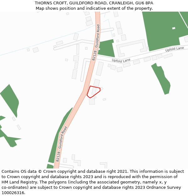 THORNS CROFT, GUILDFORD ROAD, CRANLEIGH, GU6 8PA: Location map and indicative extent of plot