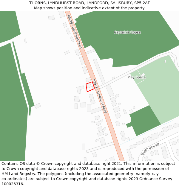THORNS, LYNDHURST ROAD, LANDFORD, SALISBURY, SP5 2AF: Location map and indicative extent of plot
