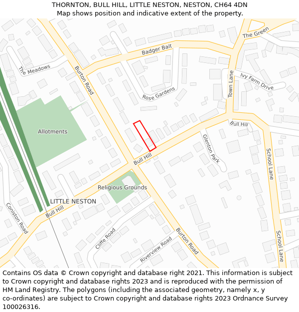 THORNTON, BULL HILL, LITTLE NESTON, NESTON, CH64 4DN: Location map and indicative extent of plot